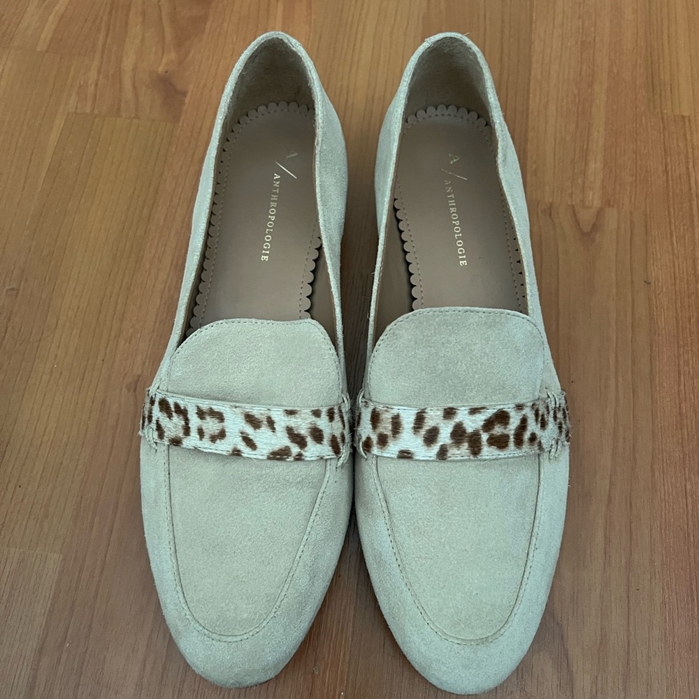 Anthropologie Tan Animal Print Loafers 9